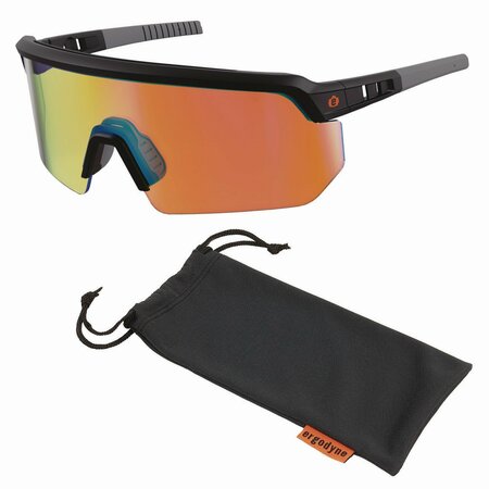 ERGODYNE Skullerz AEGIR Safety Glasses with Mirrored Lenses, Matte Black Frame, Orange Mirror PolyCarb Lens 55009